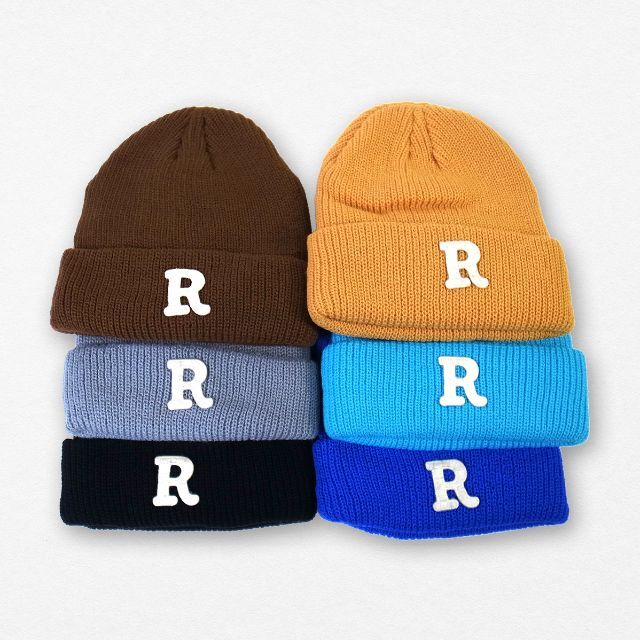 R刺繍 ニットキャップ ブラック 二つ折り ニット帽 帽子 R刺繍 ニットキャップ ブラック 二つ折り ニット帽 帽子