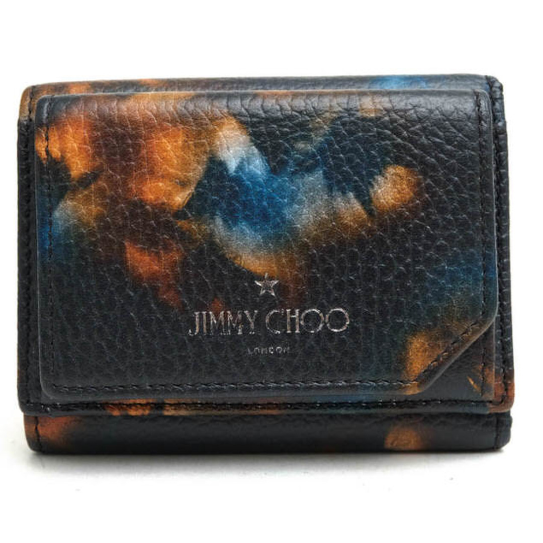 JIMMY CHOO(ジミーチュウ)のジミーチュウ／Jimmy Choo 財布 ウォレット レディース 女性 女性用レザー 革 本革 ブラック 黒  HAWLEY フラワープリント シボ革 シュリンクレザー 三つ折り 小銭入れあり レディースのファッション小物(財布)の商品写真