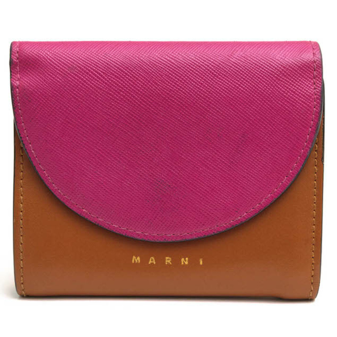 マルニ／MARNI 財布 ウォレット レディース 女性 女性用レザー 革 本革 ブラウン 茶  LAW 小銭入れあり 三つ折り バイカラー