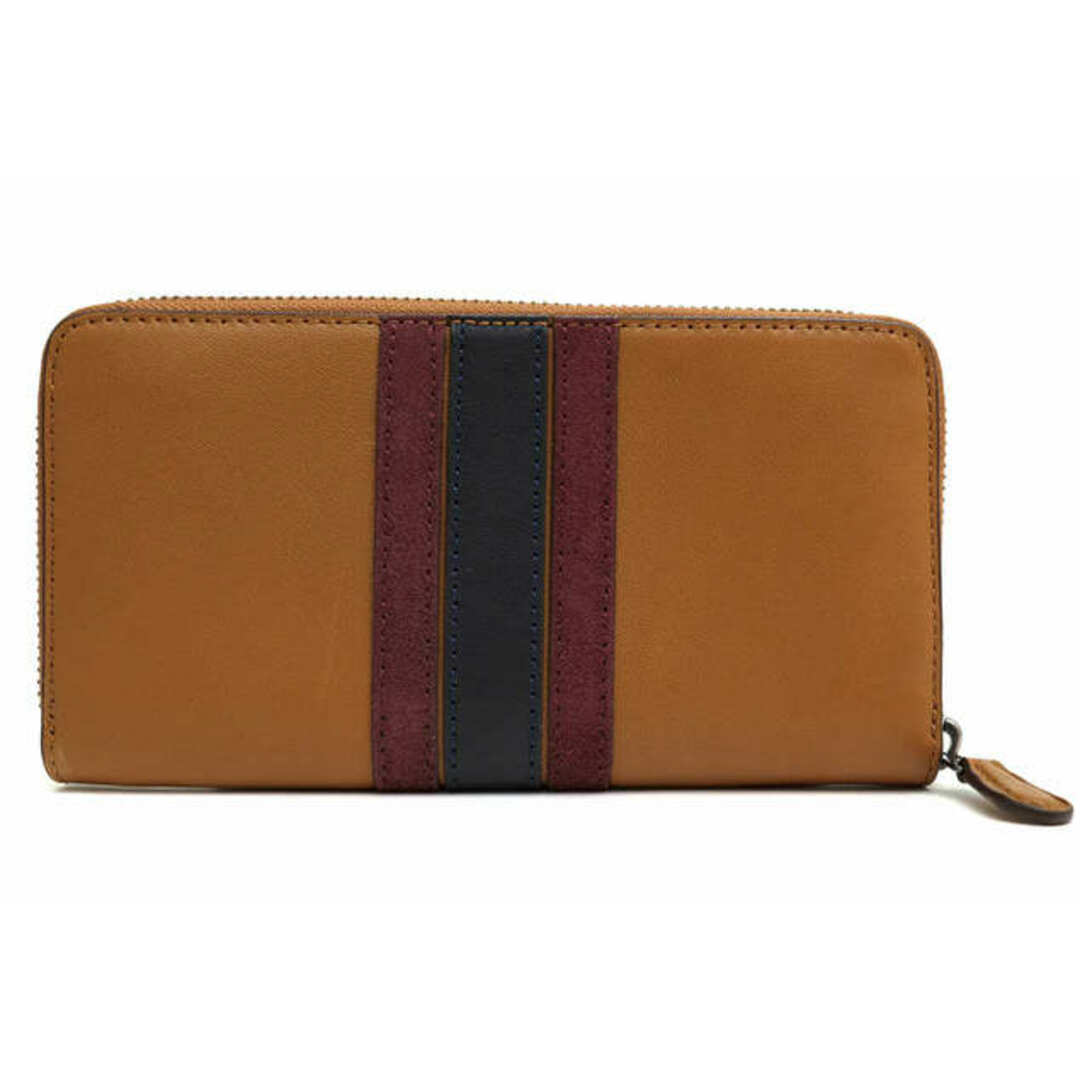 コーチ/COACH 長財布 財布 ウォレット メンズ 男性 男性用レザー 革 本革 ブラウン 茶 F57463 Accordion Zip Wallet In Glovetanned Calf Leather ストライプ 小銭入れあり ラウンドジップ ラウンドファスナー