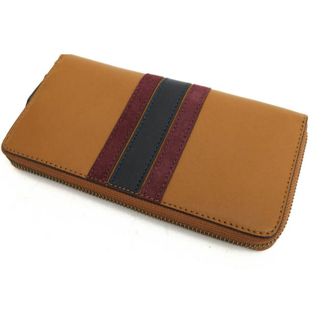 コーチ/COACH 長財布 財布 ウォレット メンズ 男性 男性用レザー 革 本革 ブラウン 茶 F57463 Accordion Zip Wallet In Glovetanned Calf Leather ストライプ 小銭入れあり ラウンドジップ ラウンドファスナー