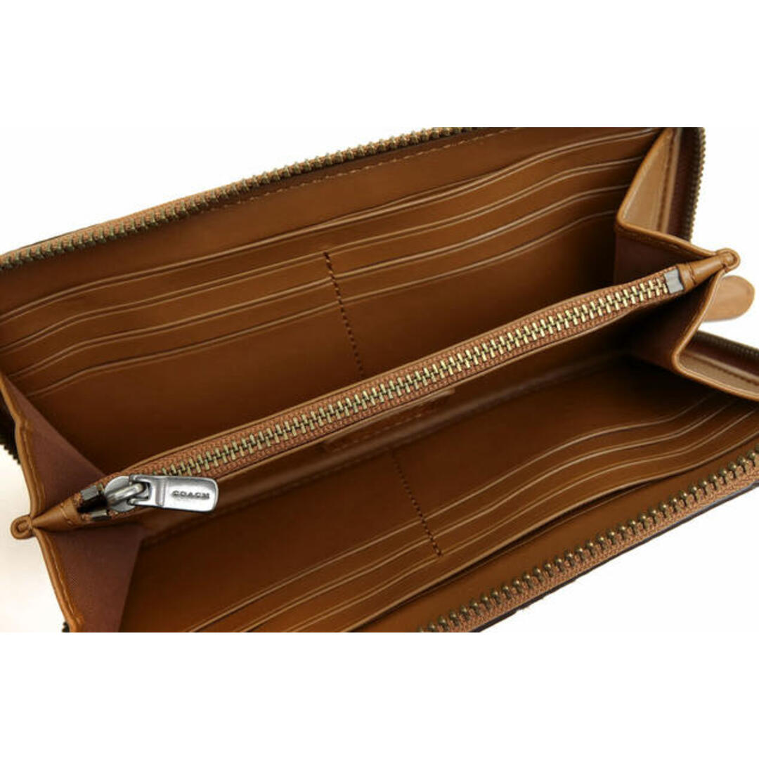 コーチ/COACH 長財布 財布 ウォレット メンズ 男性 男性用レザー 革 本革 ブラウン 茶 F57463 Accordion Zip Wallet In Glovetanned Calf Leather ストライプ 小銭入れあり ラウンドジップ ラウンドファスナー