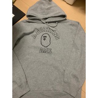 アベイシングエイプ(A BATHING APE)の激安2XL！ BAPE縁取りカレッジ猿プルオーバーパーカー灰(パーカー)