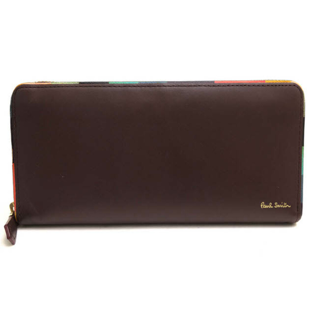 【新品】Paul Smith マルチストライプ　レッド　ラウンドファスナーレザーファッション小物