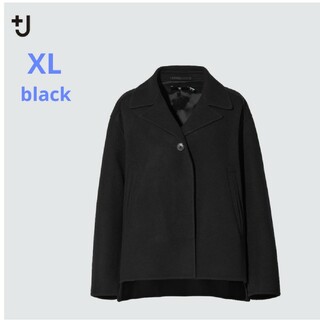 ユニクロ(UNIQLO)のUNIQLO ＋j ダブルフェイスシャツジャケット ブラック  XL レディース(ピーコート)