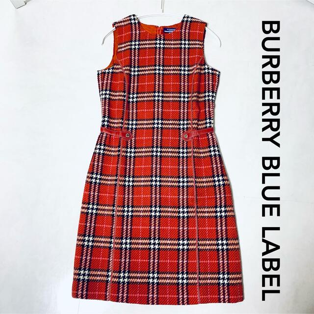 BURBERRY BLUE LABEL - 美品 バーバリーブルーレーベル ツイード 【返品交換不可】 LABEL】美品 ブルーレーベル ワンピース 38号 チェック 【BLUE ひざ丈ワンピース