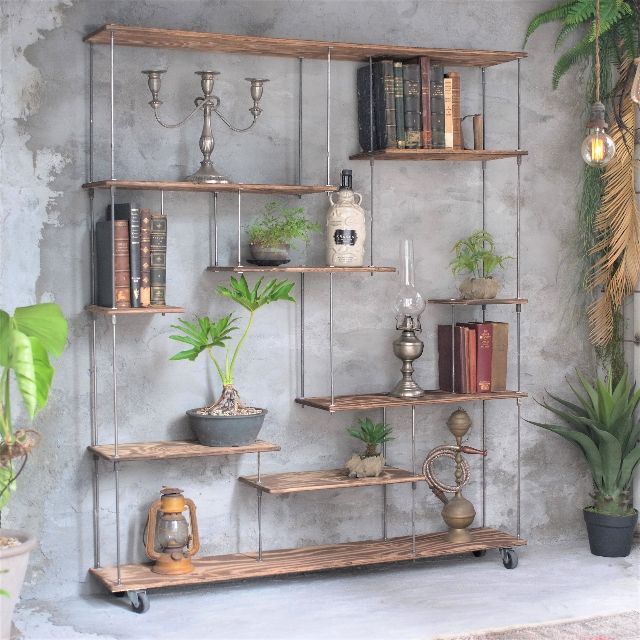 入園入学祝い wood 1420*1200*225〈ブラウン shelf iron 棚+ラック+