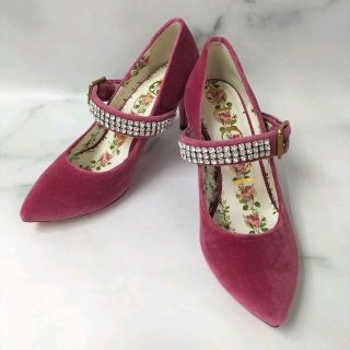 GUCCI(グッチ)ベロア ラインストーン ヒール/パンプス ピンク KK917-