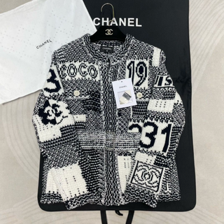 CHANEL☆ ウール カシミア ダブル ニット ジャケット コート グリポア