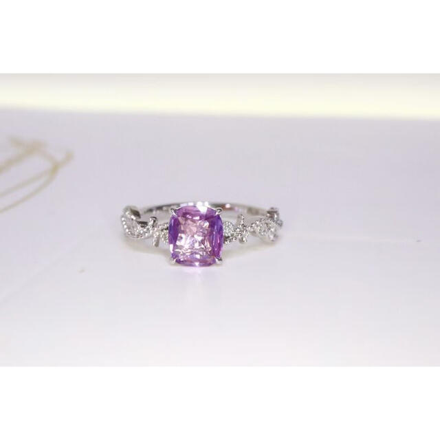 天然 紫ピンク サファイア  ダイヤ リング1.34ct k18 f