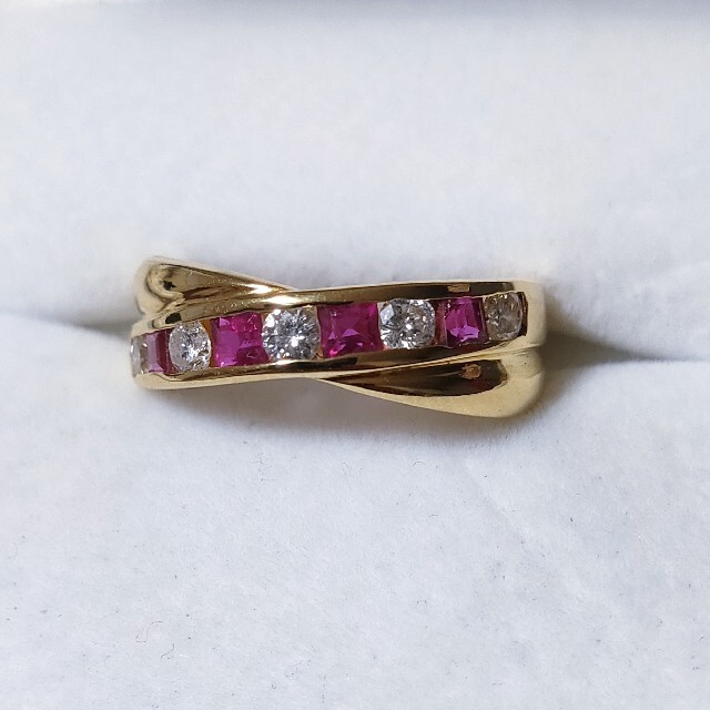 ー品販売 ダイヤモンド×ルビー リング K18YG Pt900 0.37ct 3.7g