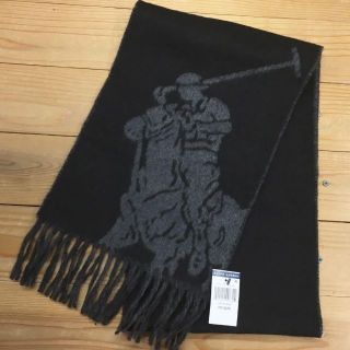 ポロラルフローレン(POLO RALPH LAUREN)の新品【黒・グレー】★ラルフ★イタリア製ロゴ入りマフラー/ラルフローレン(マフラー)