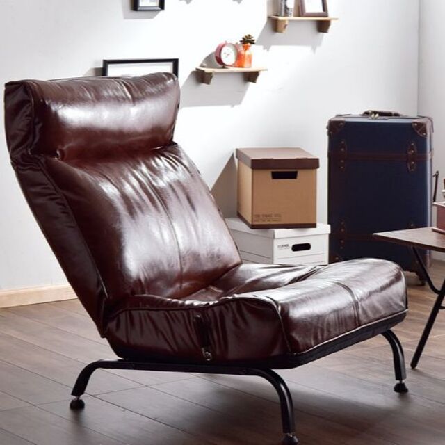 【上品なヴィンテージ】無段階リクライニング ソファー 一人用 レバー式 1P インテリア/住まい/日用品の椅子/チェア(ロッキングチェア)の商品写真