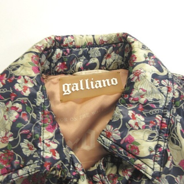 ガリアーノ GALLIANO 美品 白鳥×花柄 ナイロン トレンチ コート 38