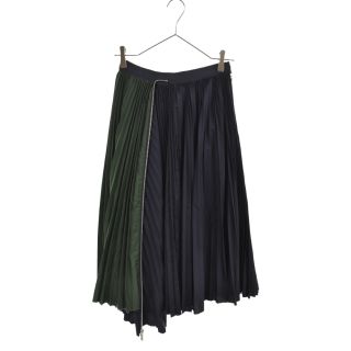 サカイ(sacai)のSacai サカイ 20SS Cotton Poplin Zipper Skirt コットンポプリン ジッパー アシンメトリー クロップド プリーツ スカート ネイビー/グリーン SCW-057(ひざ丈スカート)