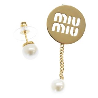 新品 Miu Miu ミュウミュウ ロゴ ドロップ パール ピアス MIUMIU-