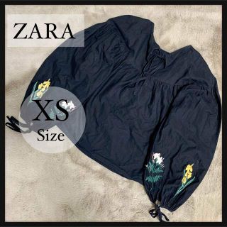 ザラ(ZARA)のZARA ザラ レディース 長袖 ブラウス トップス 花柄 秋 ブラック XS(シャツ/ブラウス(長袖/七分))