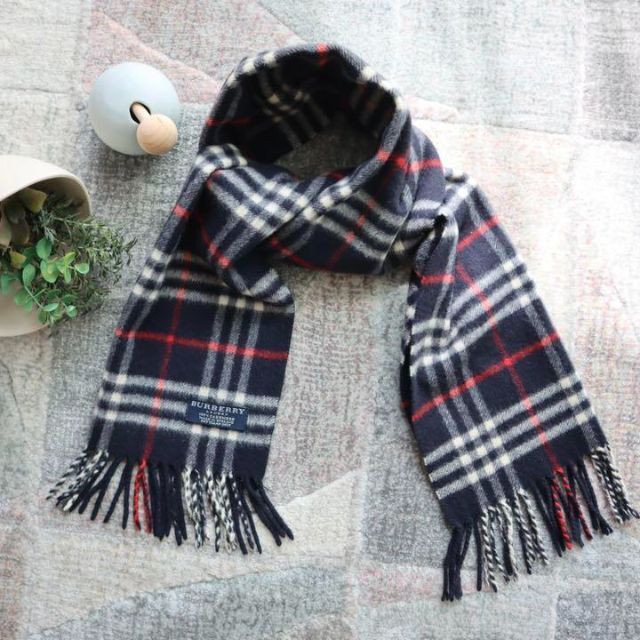 BURBERRY バーバリー マフラー ウール ロゴ刺繡 紺 - マフラー BURBERRY バーバリー マフラー ウール ロゴ刺繡 紺 - マフラー
