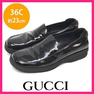 グッチ(Gucci)のグッチ ウェブライン エナメル スクエアトゥ ローファー 革靴 36C(約23(ローファー/革靴)