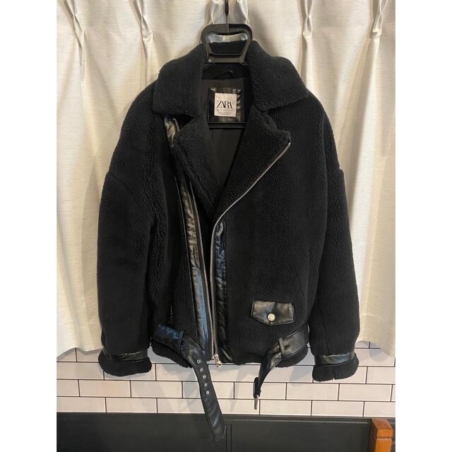 美品 ZARA ボアライダースジャケット Sサイズ 黒 - ライダースジャケット