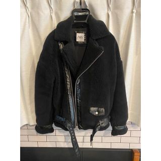 ザラ(ZARA)の美品 ZARA ボアライダースジャケット Sサイズ 黒(ライダースジャケット)