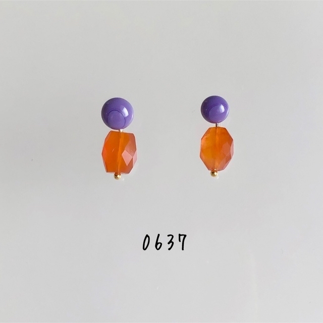 ＊NO.0637＊硝子とカーネリアン…紫、オレンジ、シンプル、好きな方 ハンドメイドのアクセサリー(ピアス)の商品写真