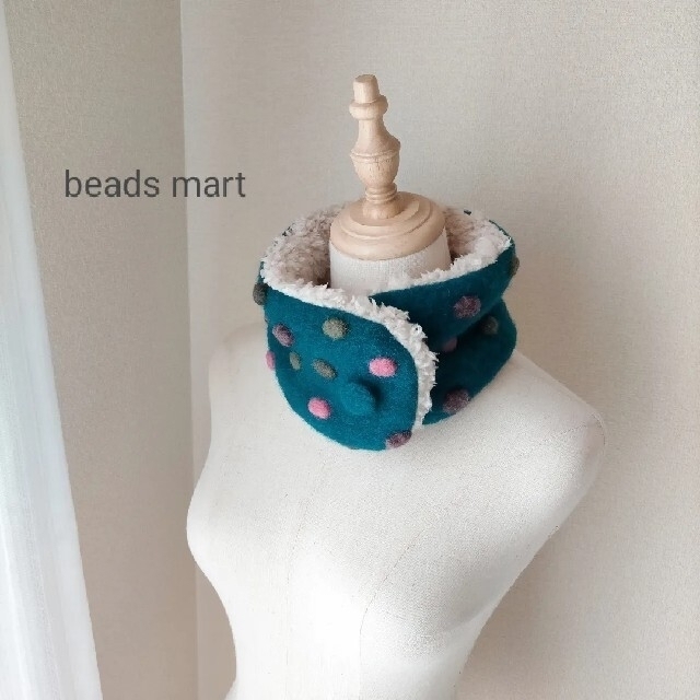 beads mart ハンドメイド マフラー CAドット 水玉 BL×LBE ハンドメイドのファッション小物(マフラー/ストール)の商品写真