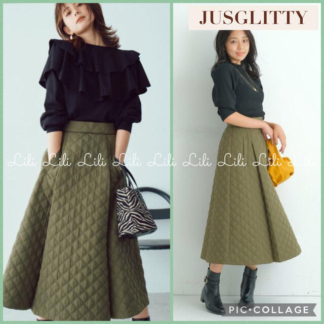 JUSGLITTY 21AW キルティングスカート　カーキ　ジャスグリッティー | フリマアプリ ラクマ