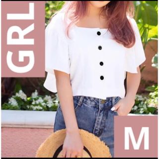 グレイル(GRL)のGRL グレイル　フリルスリーブ　フロントボタン　ブラウス　M オフホワイト(シャツ/ブラウス(半袖/袖なし))