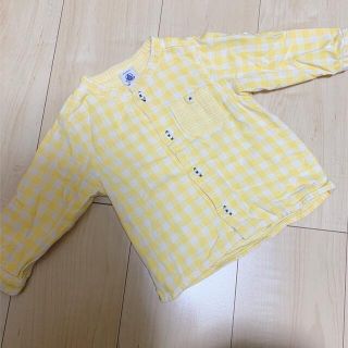 プチバトー(PETIT BATEAU)のプチバトー　ガーゼチェックシャツ　イエロー　12m(シャツ/カットソー)