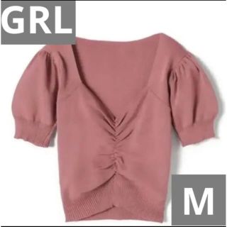 グレイル(GRL)のGRL グレイル　フロントギャザー　ショート丈　ニット　トップス　M ピンク(カットソー(半袖/袖なし))