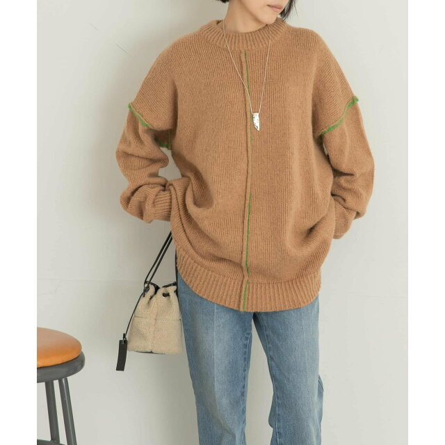 【BEIGE】配色ステッチビッグニット