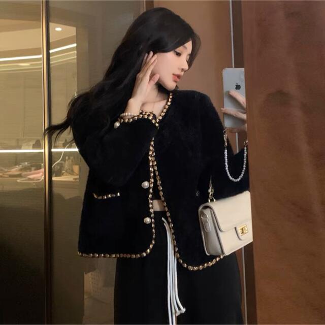 今 お得 - HERMES カーディガン 黒 レザー 長袖 L 40 レディース 一点