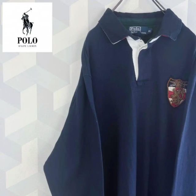【ポロラルフローレン】XL ワッペン付 長袖 ラガーシャツ ネイビー ralph | フリマアプリ ラクマ