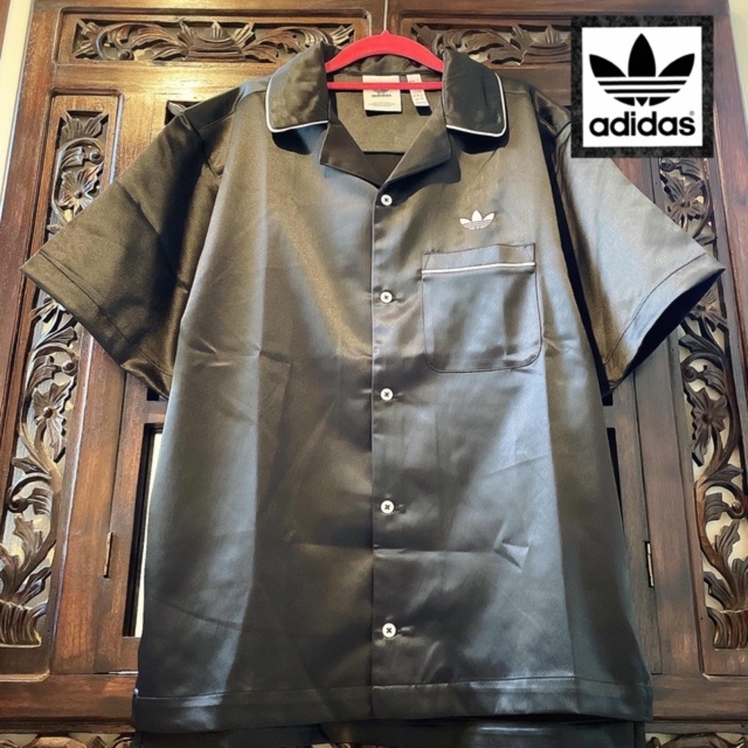 adidas - アディダス 黒 サテン シャツ Tシャツ ジャージ adidas - アディダス 黒 サテン シャツ Tシャツ ジャージ