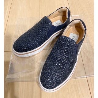 LANVIN en Bleu - 【美品】LANVIN ランバン レザースリッポン ラメ ネイビー 23cm