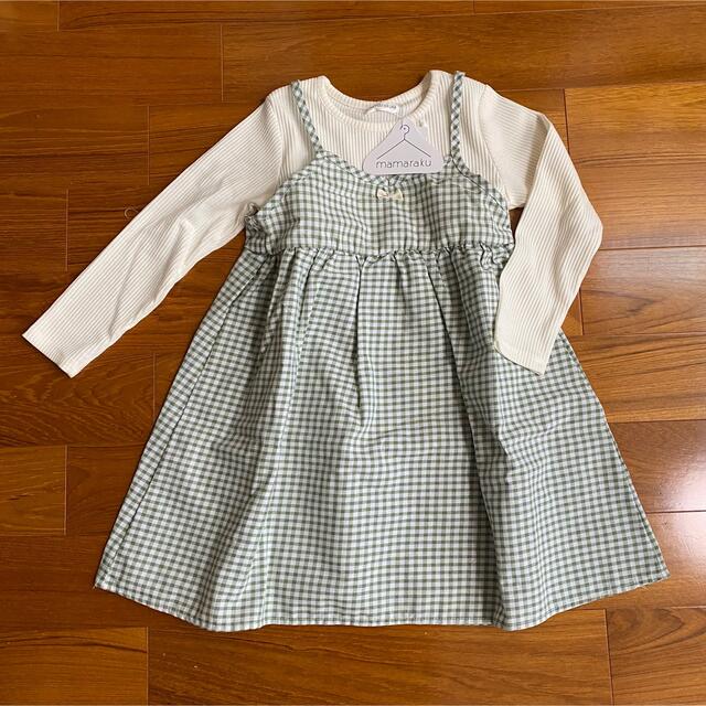 mamaraku グリーンチェックワンピース　120 キッズ/ベビー/マタニティのキッズ服女の子用(90cm~)(ワンピース)の商品写真