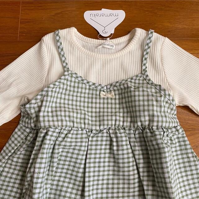 mamaraku グリーンチェックワンピース　120 キッズ/ベビー/マタニティのキッズ服女の子用(90cm~)(ワンピース)の商品写真