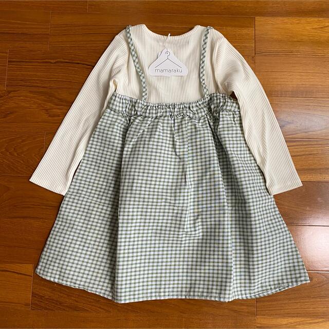 mamaraku グリーンチェックワンピース　120 キッズ/ベビー/マタニティのキッズ服女の子用(90cm~)(ワンピース)の商品写真