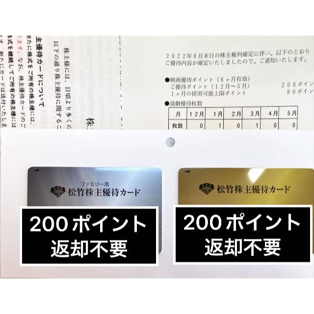 松竹 株主優待200ポイント演劇一式 最新 返却不要 ラクマパック発送