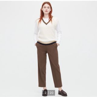 ユニクロ(UNIQLO)のユニクロ　スマートアンクルパンツ　2wayストレッチ　丈標準　ブラウン　茶　L(クロップドパンツ)