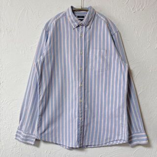 ギャップ(GAP)のギャップ　サイズＭ　青ブルーストライプ　ＢＤ長袖シャツ　人気カラーデザイン古着(シャツ)