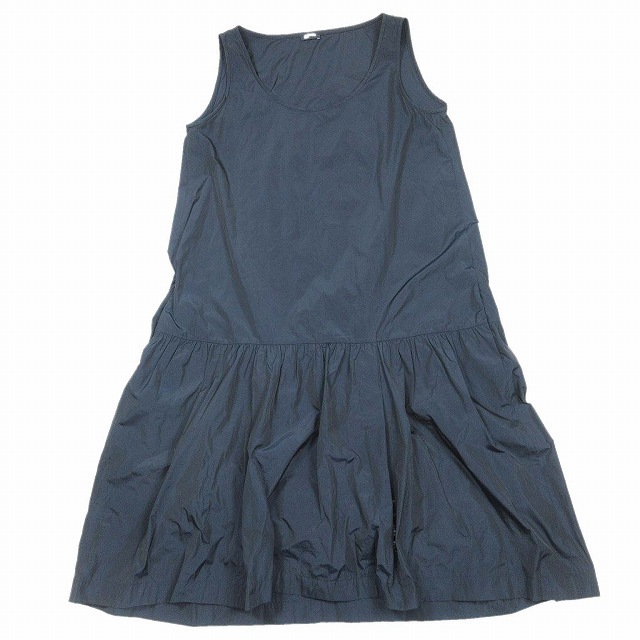 美品 18SS ジルサンダー ネイビー タフタ ノースリーブ ワンピース 36