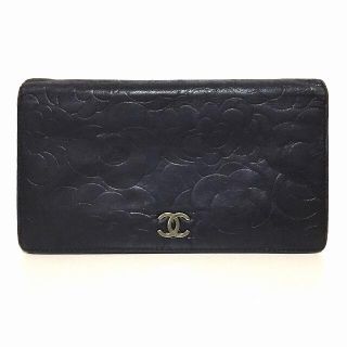 シャネル(CHANEL)のシャネル 長財布 カメリア 黒 シルバー金具(財布)