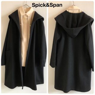 スピックアンドスパン(Spick & Span)の031スピック&スパン ウールコットンフーディコート 黒(ロングコート)