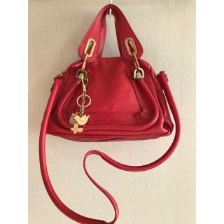 クロエ(Chloe)のChloé クロエ ★ パラティ  スモール　赤　チャーム付き(ショルダーバッグ)