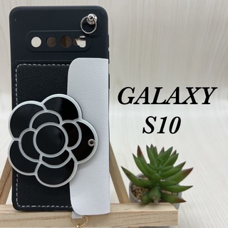新品　Galaxy S10 花柄 韓国 カメリアケース　ブラック(Androidケース)