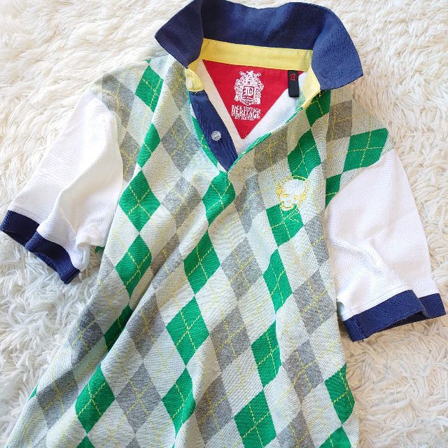 スカル 刺繍 アーガイル チェック マルチカラー ゴルフ ポロシャツ トップス メンズのトップス(ポロシャツ)の商品写真