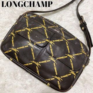 ロンシャン(LONGCHAMP)の【美品】ロンシャン ショルダーバッグ ダブルポケット 総柄 レザー ブラウン 茶(ショルダーバッグ)