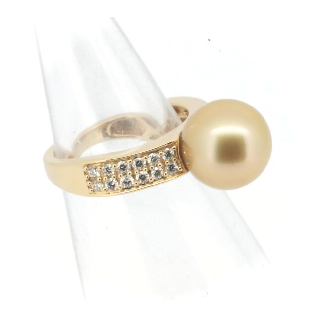 GSTV オーロラ 茶金 パール ダイヤモンド リング 指輪 10号 10.3ミリ 0.32ct K18YG レディースのアクセサリー(リング(指輪))の商品写真
